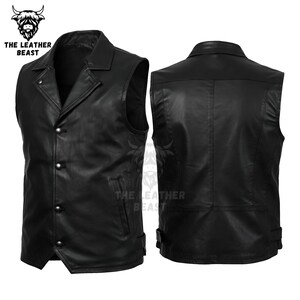 Stylish Black Leather Vest - Motorcycle Vest - Button up Vest - Men Leather Vest - Genuine Leather Vest - Made to order - Men Vest
