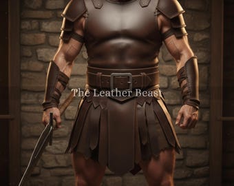 Handmade Genuine Leather Roman Warrior Gladiator Set – Leather Armor, Kilt & Bracers - Larp, Cosplay Costume