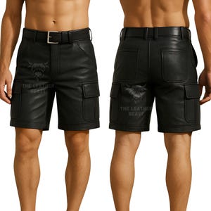 Handmade Black Leather Biker Shorts: Genuine Sheep Leather, 6-Pocket Design