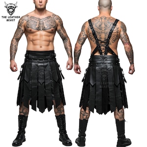 Genuine Leather Gladiator Kilt - Warrior Kilt - Black Leather Kilt For Men - Gladiator Style Kilt -  Leather Kilt Men - Men Kilt