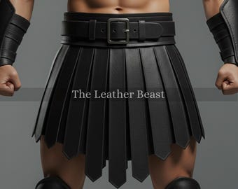 Falda escocesa y brazaletes de gladiador de cuero de oveja hechos a mano - Cosplay romano para LARP