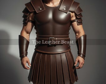 Handmade Genuine Leather Gladiator Costume: Roman Armor Kilt & Bracers - Ren Faire, Larp
