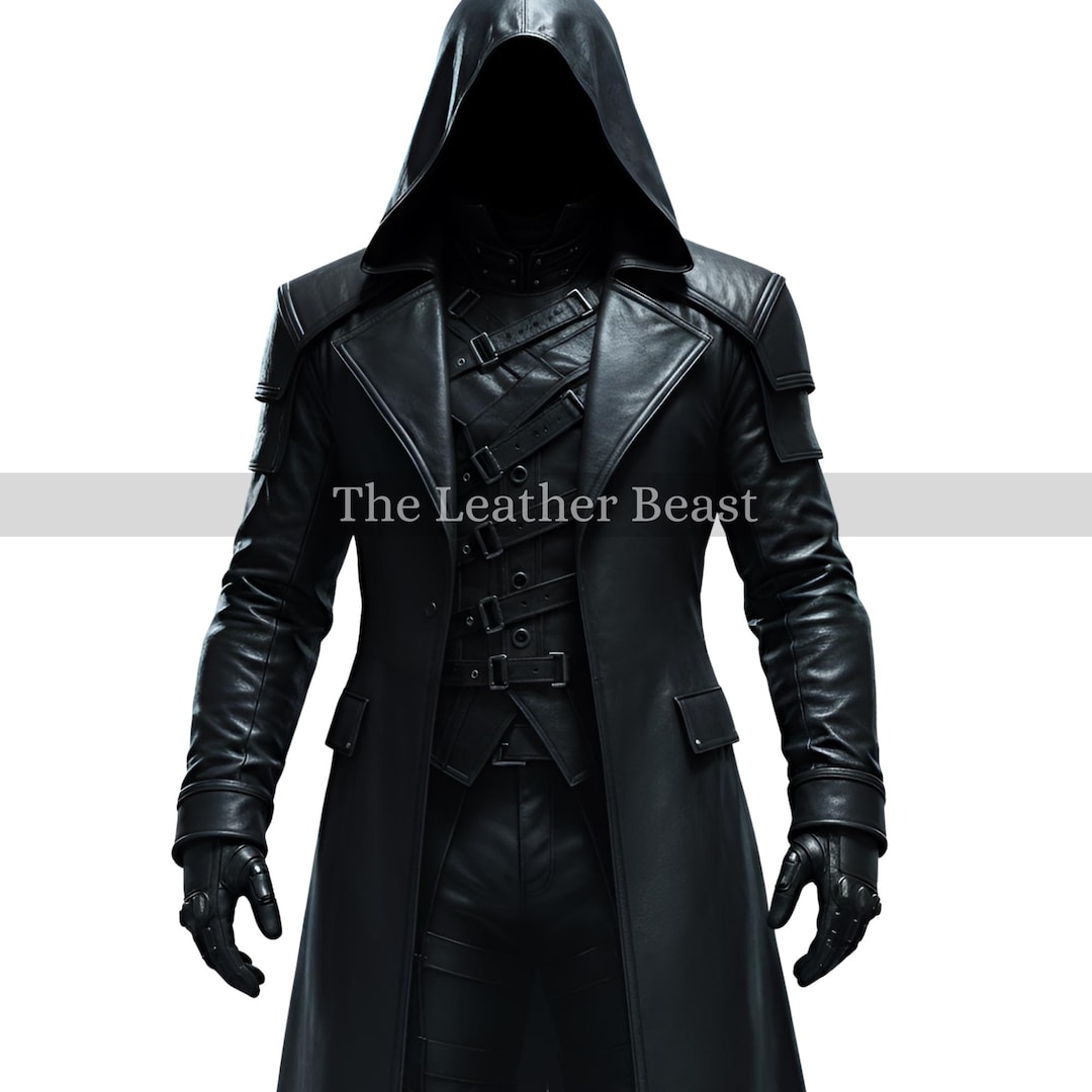 Handmade Gothic Hooded Leather Trench Coat - Men's Steampunk