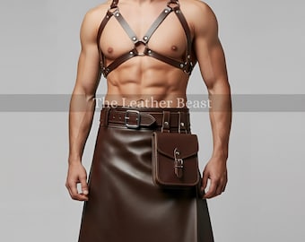 Traje de Gladiador com Kilt de Couro Artesanal: Roupa para Cosplay