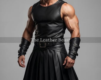 Handmade Leather Gladiator Costume: Roman Warrior Kilt & Armor