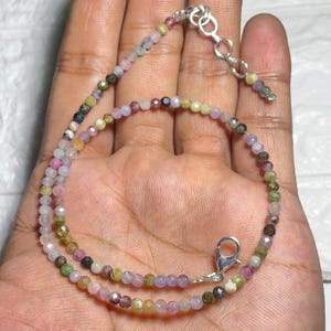 Rainbow Tourmaline Faceted Bead Necklace: Sterling Silver Clasp, Boho Jewelry