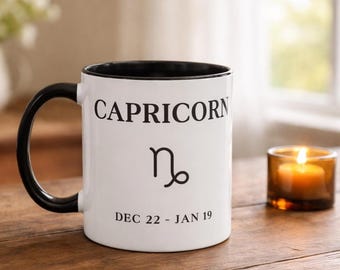 Capricorn Zodiac Symbol Mug | Accent Coffee Mug, Black Handle