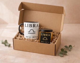 Libra Birthday Astrology Gift – Zodiac Candle and Coffee Mug – September October Present