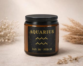 Aquarius Zodiac Candle Amber Jar | Soy Scented Candle