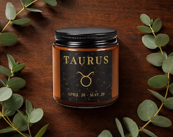 Taurus Zodiac Candle Gift, Astrology Candle, April May Birthday Gift, Soy Candle, Non Toxic Candle, Self Care Gift, Amber Glass Candle