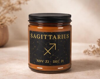 Sagittarius Zodiac Candle Amber Jar | Soy Candle, Nov 22 - Dec 21
