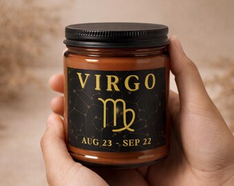 Virgo Zodiac Symbol Candle | Soy Amber Jar, Aug 23 - Sep 22