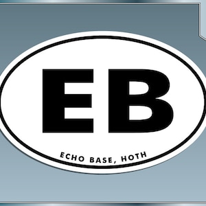 May include: White oval sticker with black text that reads "EB ECHO BASE, HOTH".