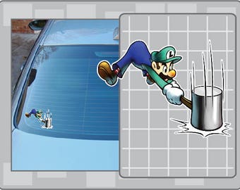 LUIGI w/ Hammer vinyl decal from Super Mario Bros. Mario Sticker for almost anything!