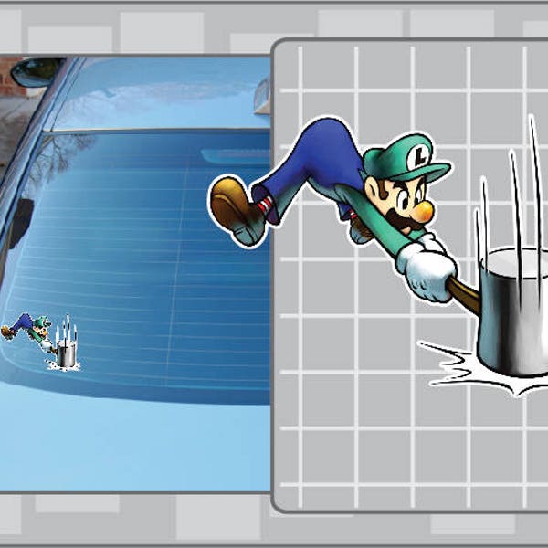 LUIGI w/ Hammer vinyl decal from Super Mario Bros. Mario Sticker for almost anything!