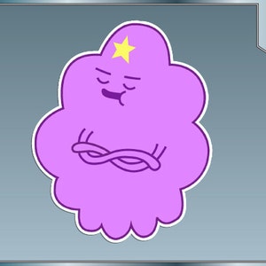 May include: A purple cartoon character with a yellow star on its head. The character has a frowning expression and its arms are crossed.
