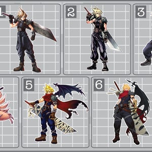 May include: Six different sticker designs featuring a blonde-haired character with a sword. The character is in different poses and outfits, including a red cape and a black cape. The stickers are numbered 1 through 6.