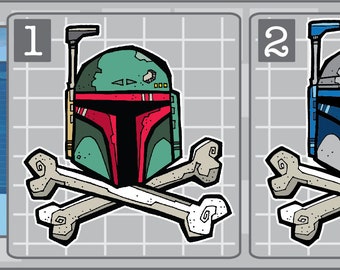 Boba Fett or Jango Fett Helmet and Crossbones vinyl decal Star Wars Sticker