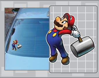 MARIO w/ Hammer vinyl decal from Super Mario Bros. Mario Sticker for almost anything!