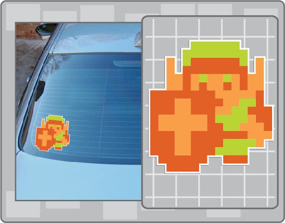 Link With Magic Shield 8bit Vinyl Decal Sticker From the Legend of