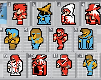 Final Fantasy 8 Bit Character Sprites Vinyl Decals Classic NES Sticker, Black Mage, White Mage, Red Mage, Fighter, etc.