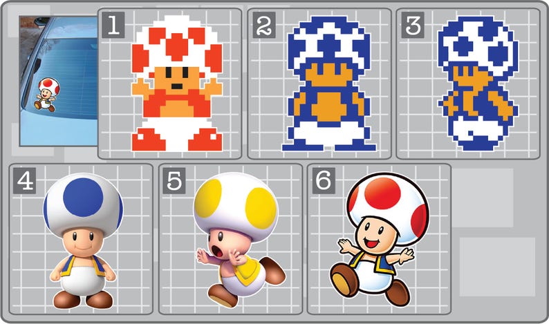 Tode Mario Versions TOAD Vinyl Decal Choose Your Favorite! Super Mario Bros. Car Window ...