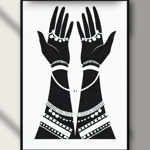 Black Woman Hands Art Print: Afrocentric Jewelry, Minimalist Wall Decor (Digital Download)