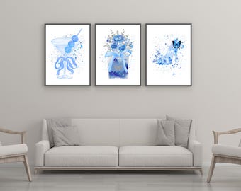 Retro blauwe parfumkunst aan de muur: decor glamourhakken, meisjesmodeprint (digitale download)