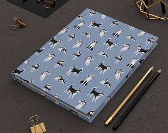 Husky Pattern Journal, Playful Dog Design Notebook, Cute Matte Hardcover Sketchbook, Animal Lover Gift, Bullet Journal Planner