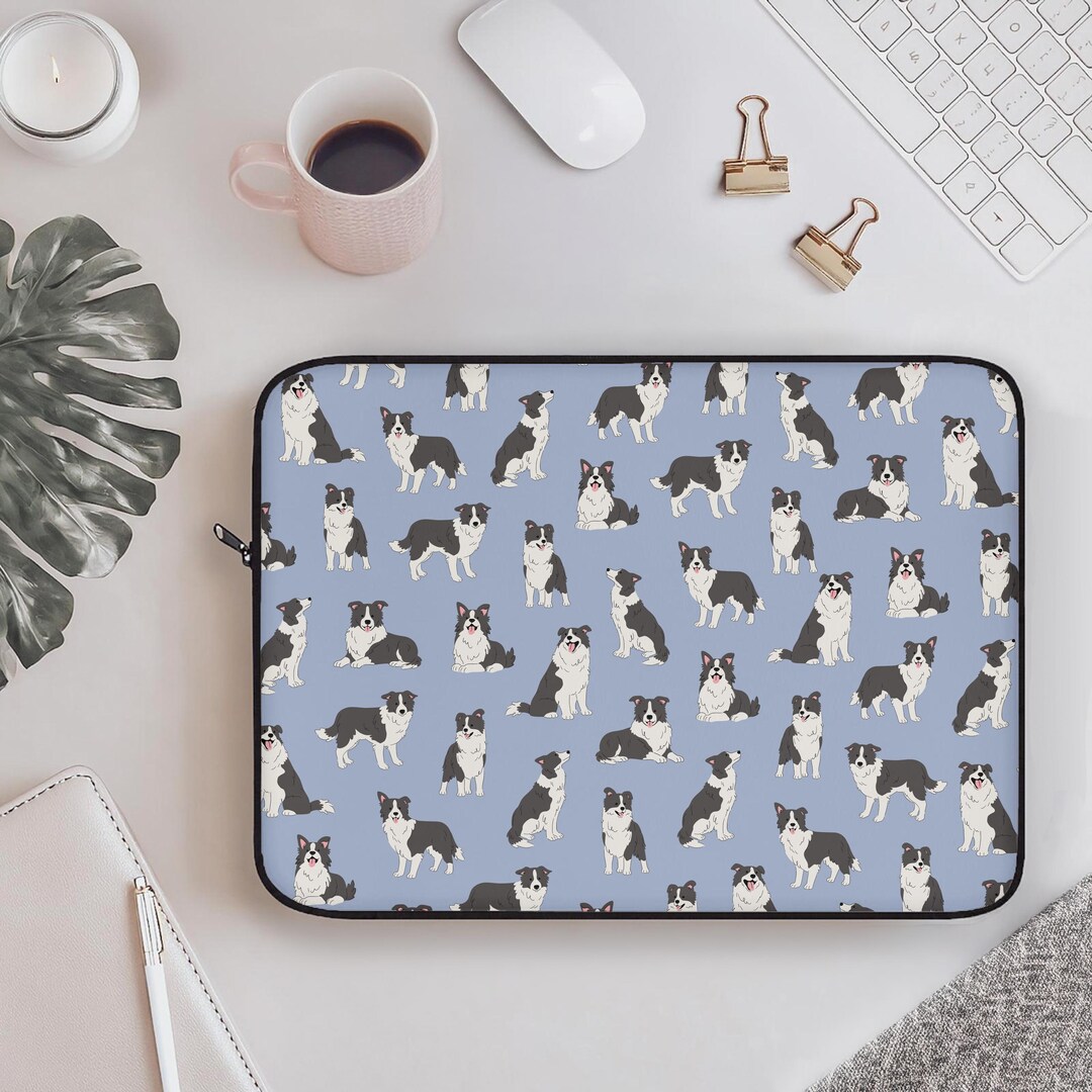 Sky Blue Border Collies Laptop Sleeve, Dog Lover Tech Accessories ...