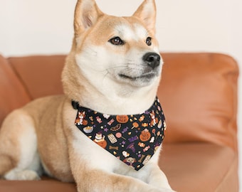 Halloween Pet Bandana Collar: Spooky Dog Scarf, Adjustable Polyester