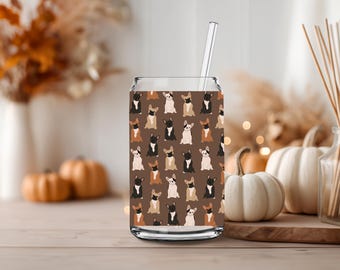 Vaso con forma de bulldog francés en color chocolate, 473 ml con tapa y pajita. Ideal para amantes de los perros, regalo para dueños de mascotas. Vaso con estampado de cachorro colorido.