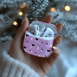 Lila Huskies AirPods Cases, süße Hunde Muster Silikon Schutzhülle Halter, Ohrhörer Zubehör, AirPods Case