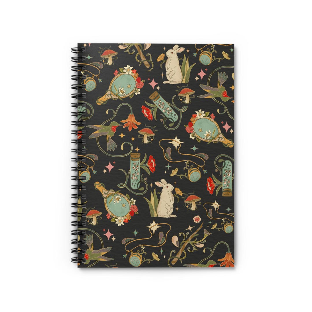 Whimsical Animals in Botanical Garden Pattern Spiral Notebook - Ruled ...