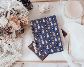 Spiralblock mit französischer Bulldogge - Linolierte Linie, süßes Frenchie Briefpapier, Hundeliebhaber Journal, Tiermuster Tagebuch, Schulanfang Geschenk