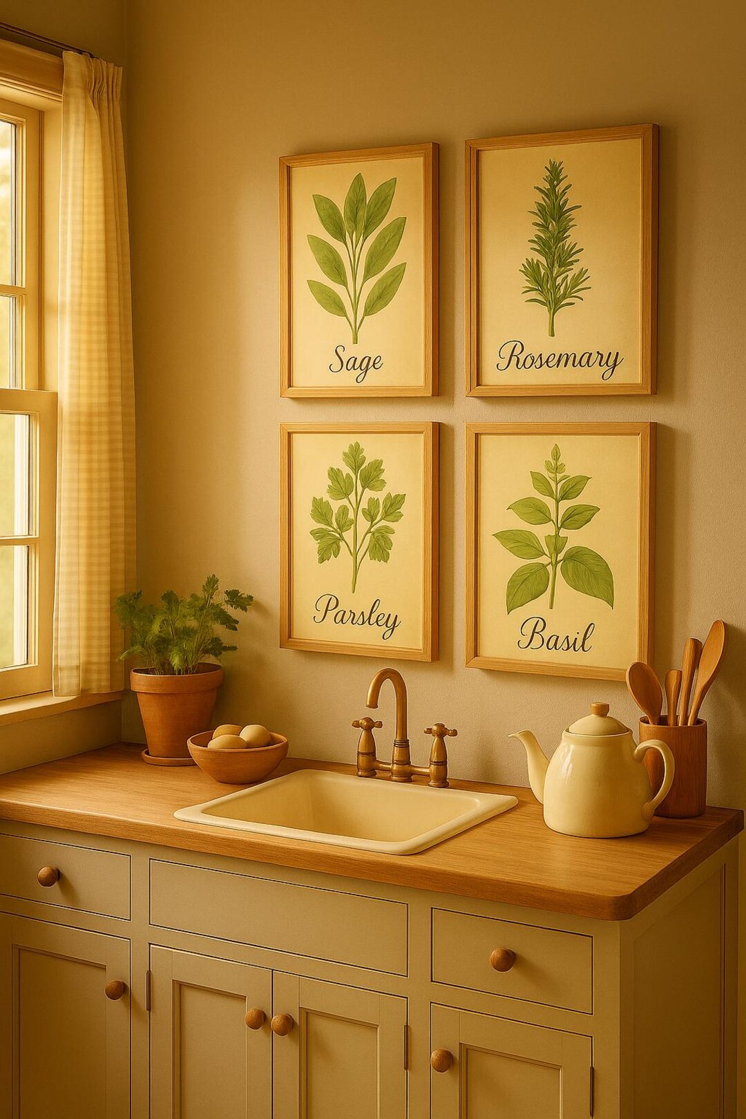 Vintage Herb Prints Set: Botanical Kitchen Wall Art (digital ...