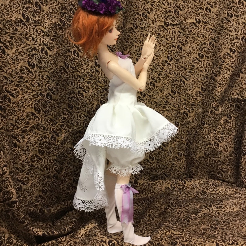 BJD clothes white silk embroidered dress with stockings image 3