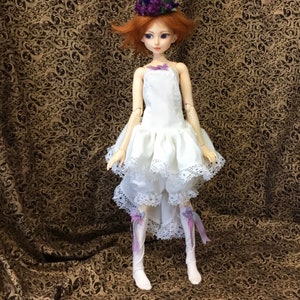 BJD clothes white silk embroidered dress with stockings image 5
