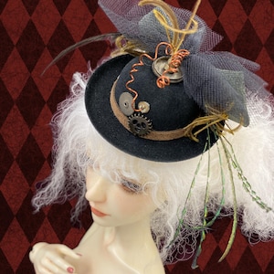 Fashion mannequin BJD Steampunk hat with embellishments bows and feathers