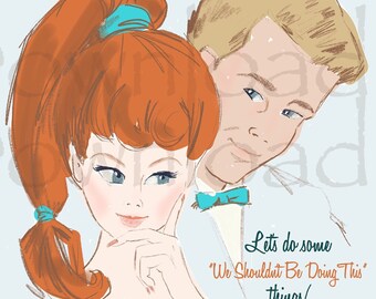 Digital download Card, 50’s fashion doll illustrated by me! Includes envelope