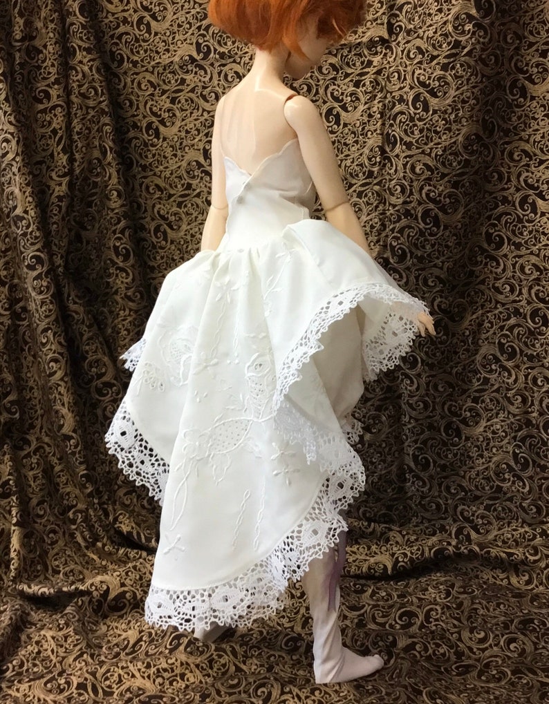 BJD clothes white silk embroidered dress with stockings image 6