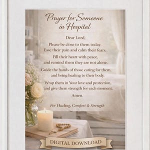 Prayer for anyone in hospital printable Healing prayer wall art Get Well Soon Gift.digital download