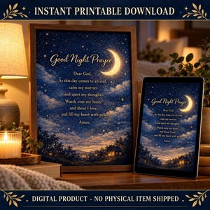 Printbaar welterustengebed, christelijke muurdecoratie voor het slapengaan (digitale download)