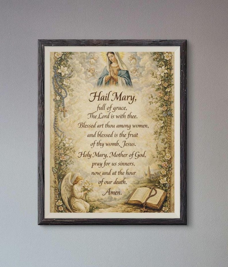 Hail Mary Prayer Wall Art Printable Catholic Prayer Artwork Virgin Mary ...