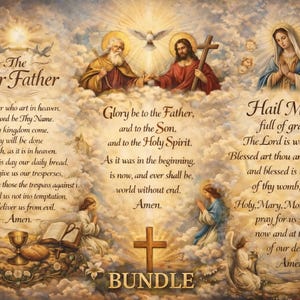 Catholic prayer bundle printable.Glory be Hail Mary and our Father. Christian wall art set digital download