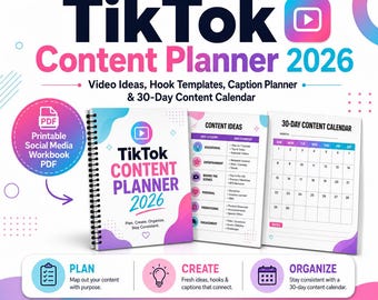 TikTok Content Planner May 2026 | Video Ideas, Hooks, Captions (Printable PDF)