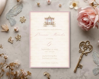 Fairytale Carriage Birthday Invitation | Princess Party (Canva Template)