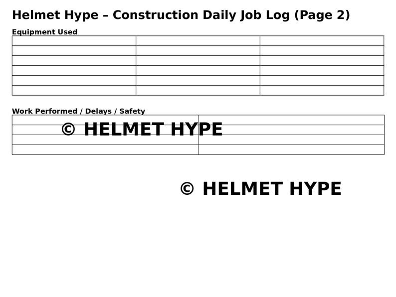 Construction Daily Job Log Printable and Fillable PDF, 2 Page Foreman ...