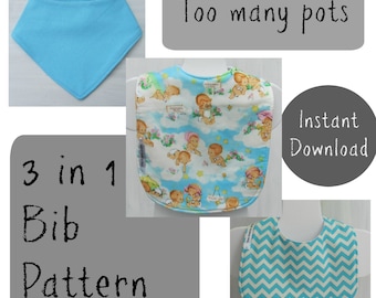 3-in-1 Baby Bib Sewing Pattern – Small, Large, Bandana (Instant Download)
