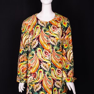 Kurtka vintage Ulla Popken Paisley Multicolor | Lekka marynarka w stylu boho chic, rozmiar 50/52 | Używana kurtka etniczna na wiosnę/lato
